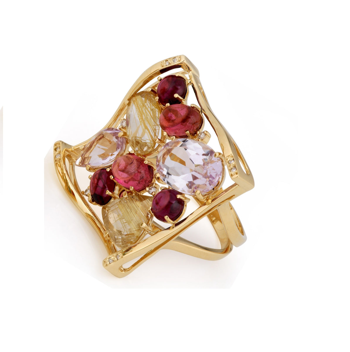 18K Brasil Ring (0735) - Pink Amethyst, Rhodolite, Pink Tourmaline, Ru ...